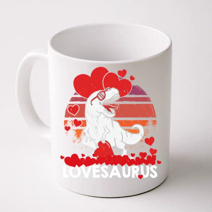 Valentines Day Dinosaur Lovesaurus Hearts Teens Funny Gift Front & Back Coffee Mug