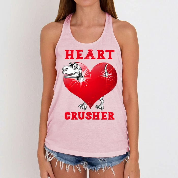 Valentines Day Dinosaur T Rex Crusher Heart Cute Gift Women's Knotted Racerback Tank