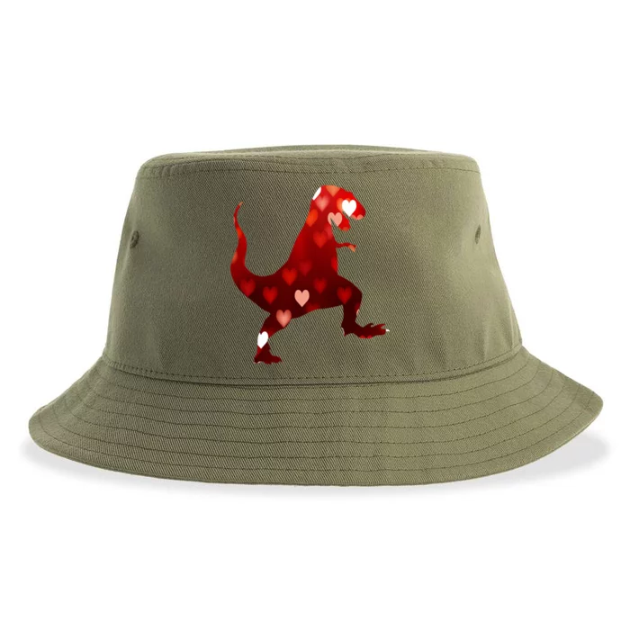 Valentines Day Dinosaur T Rex Hearts Gift Sustainable Bucket Hat