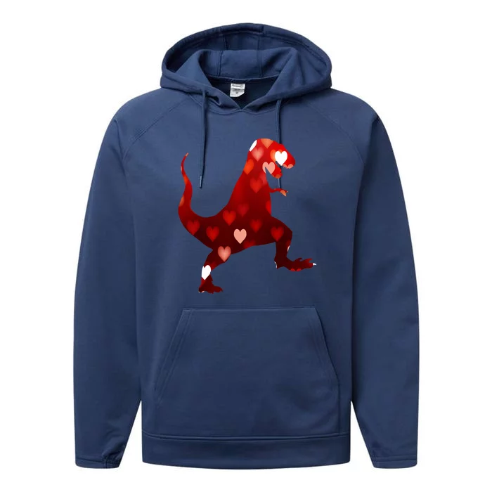 Valentines Day Dinosaur T Rex Hearts Gift Performance Fleece Hoodie