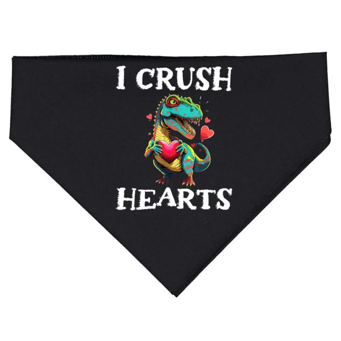 Valentines Day Dinosaur I Crush Hearts USA-Made Doggie Bandana