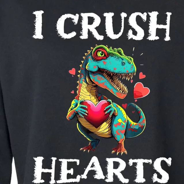 Valentines Day Dinosaur I Crush Hearts Cropped Pullover Crew