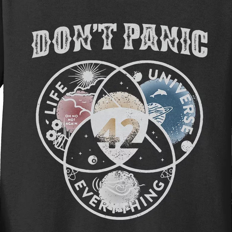 Venn Diagram DonT Panic Life The Universe And Everything 42 Kids Long Sleeve Shirt