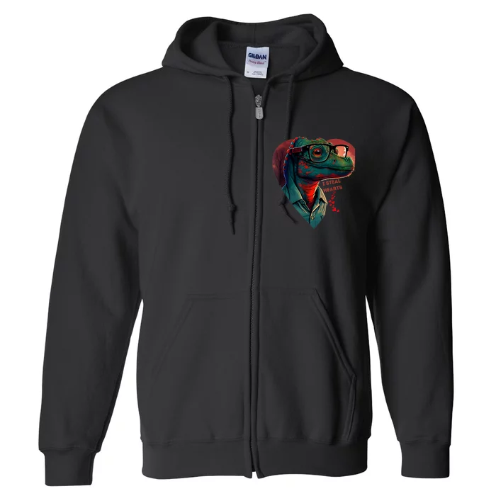 Valentines Day Dinosaur I Steal Hearts Full Zip Hoodie