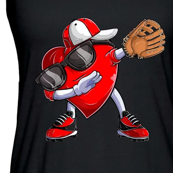 Valentines Day Dabbing Heart Shirt Boys Baseball Catcher Ladies Essential Flowy Tank