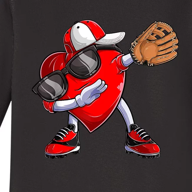 Valentines Day Dabbing Heart Shirt Boys Baseball Catcher Baby Long Sleeve Bodysuit