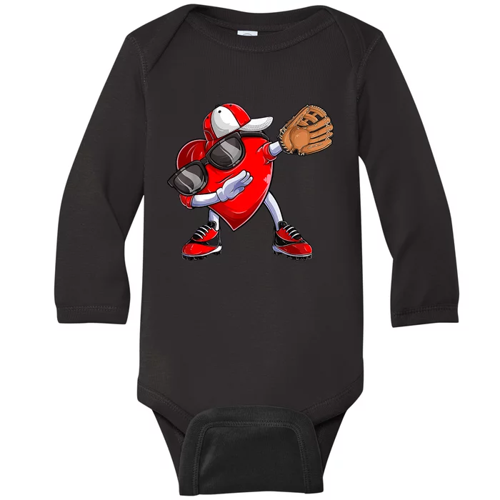 Valentines Day Dabbing Heart Shirt Boys Baseball Catcher Baby Long Sleeve Bodysuit