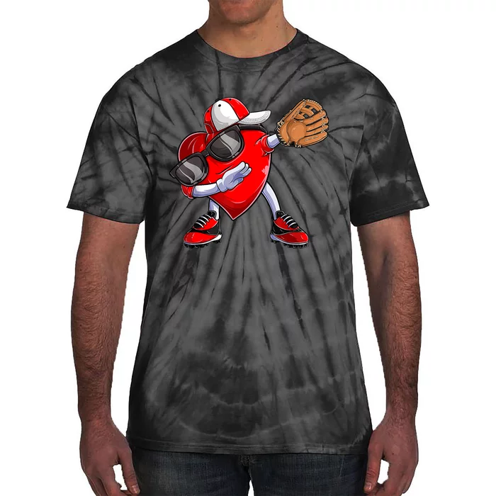 Valentines Day Dabbing Heart Shirt Boys Baseball Catcher Tie-Dye T-Shirt