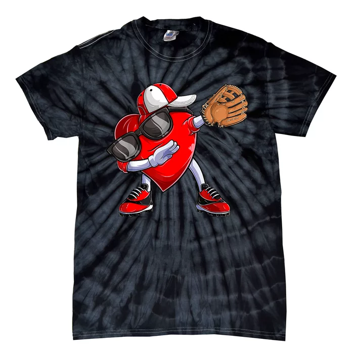 Valentines Day Dabbing Heart Shirt Boys Baseball Catcher Tie-Dye T-Shirt