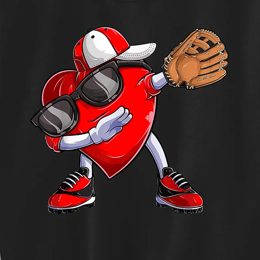 Valentines Day Dabbing Heart Shirt Boys Baseball Catcher Kids Sweatshirt