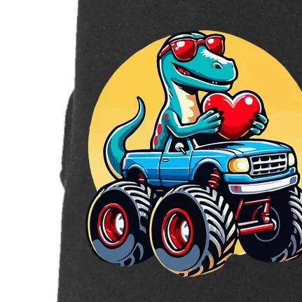 Valentines Day Dinosaur Catzilla Riding Truck Funny Doggie 3-End Fleece Hoodie