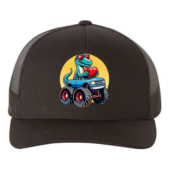 Valentines Day Dinosaur Catzilla Riding Truck Funny Yupoong Adult 5-Panel Trucker Hat