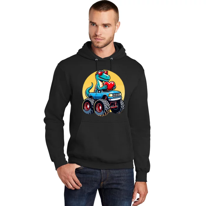 Valentines Day Dinosaur Catzilla Riding Truck Funny Hoodie