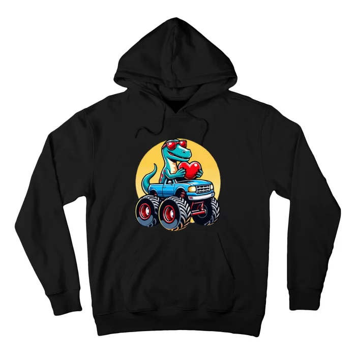 Valentines Day Dinosaur Catzilla Riding Truck Funny Hoodie