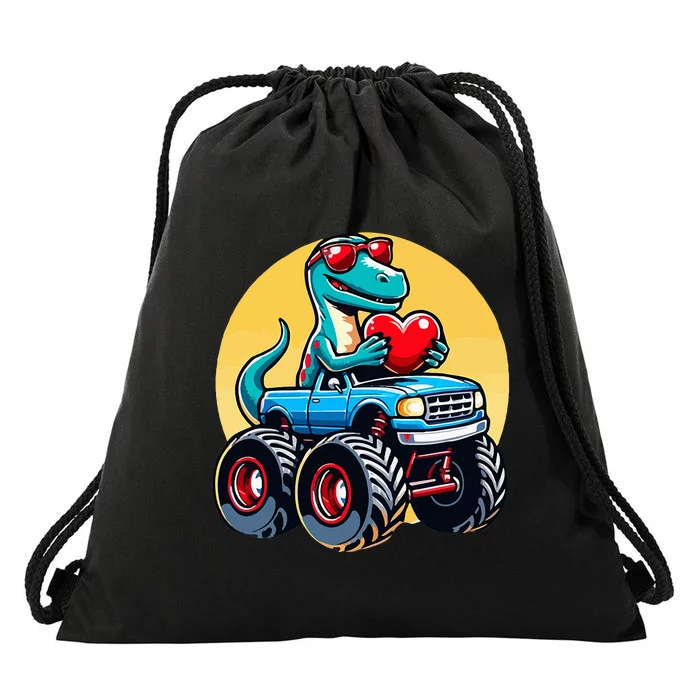 Valentines Day Dinosaur Catzilla Riding Truck Funny Drawstring Bag