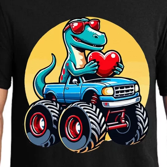 Valentines Day Dinosaur Catzilla Riding Truck Funny Pajama Set