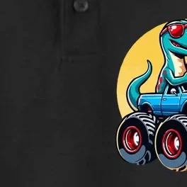 Valentines Day Dinosaur Catzilla Riding Truck Funny Dry Zone Grid Performance Polo