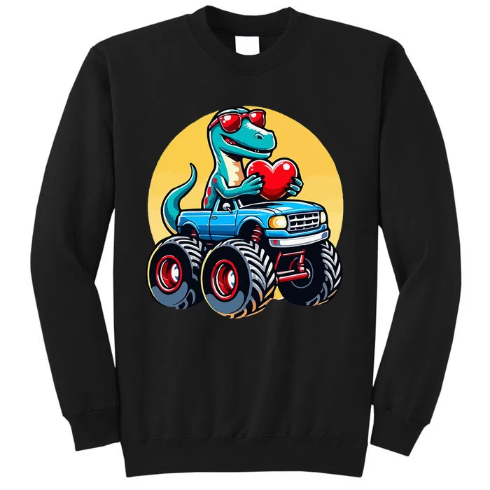 Valentines Day Dinosaur Catzilla Riding Truck Funny Tall Sweatshirt