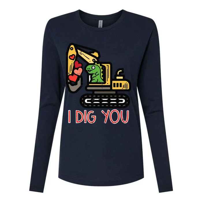 Valentines Day Excavator Dino I Dig You Womens Cotton Relaxed Long Sleeve T-Shirt