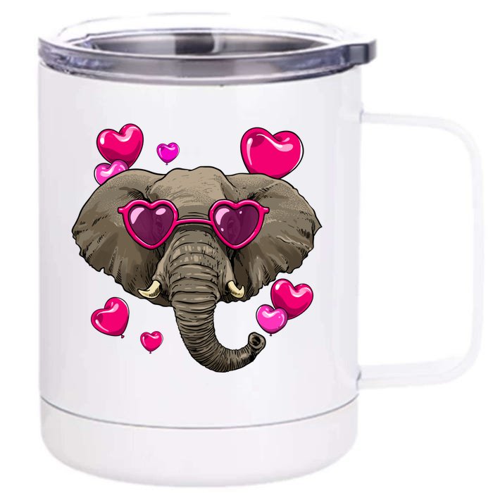 Valentines Day Elephant Heart Love Couples Elephant Lover Cool Gift Front & Back 12oz Stainless Steel Tumbler Cup