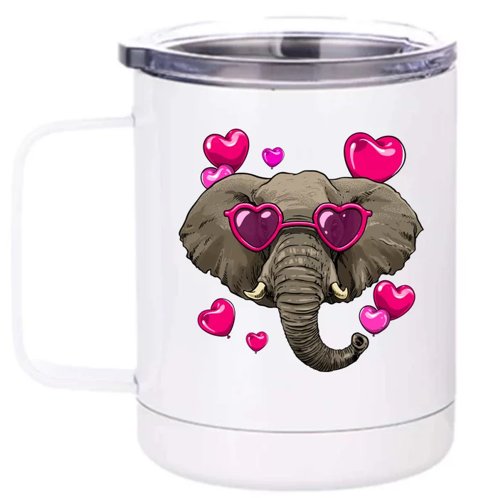 Valentines Day Elephant Heart Love Couples Elephant Lover Cool Gift Front & Back 12oz Stainless Steel Tumbler Cup