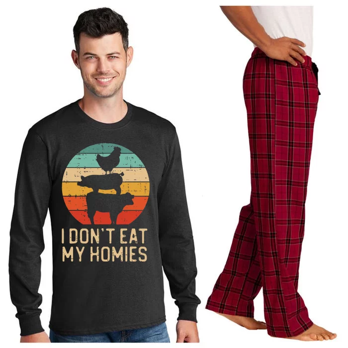 Vegan Dont Eat My Homies Retro Vegetarian Long Sleeve Pajama Set