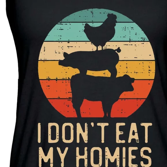 Vegan Dont Eat My Homies Retro Vegetarian Ladies Essential Flowy Tank