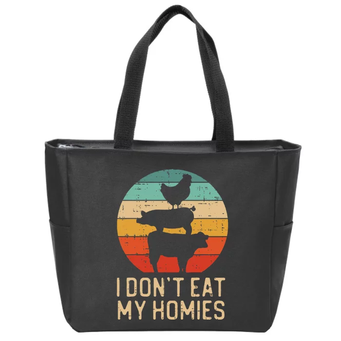 Vegan Dont Eat My Homies Retro Vegetarian Zip Tote Bag