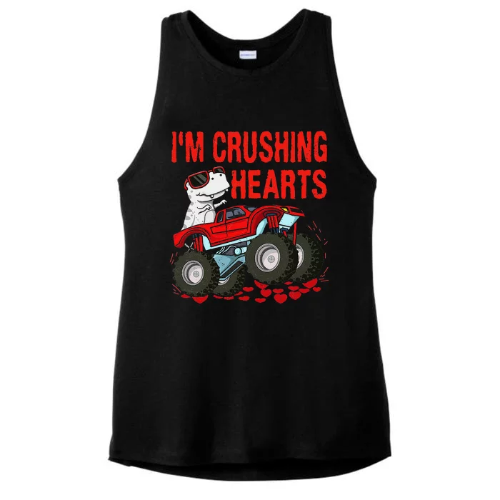 Valentines Day Funny Dino Trex Monster Truck Ladies Tri-Blend Wicking Tank