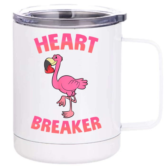 Valentines Day Funny Flamingo Heart Breaker Funny Meaningful Gift Front & Back 12oz Stainless Steel Tumbler Cup