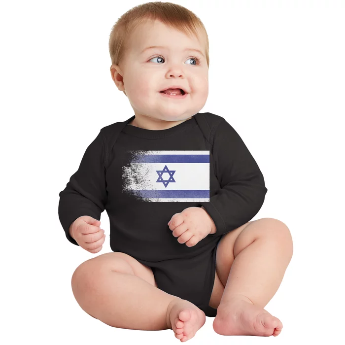 Vintage Distressed Flag of Israel Pray for Israel Pro Jewish Baby Long Sleeve Bodysuit