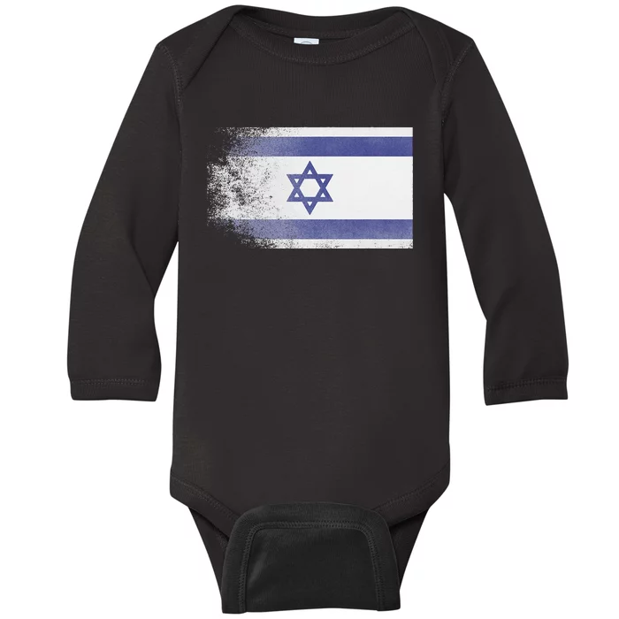 Vintage Distressed Flag of Israel Pray for Israel Pro Jewish Baby Long Sleeve Bodysuit