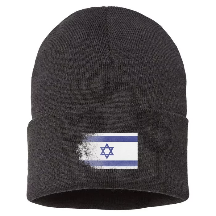 Vintage Distressed Flag of Israel Pray for Israel Pro Jewish Sustainable Knit Beanie