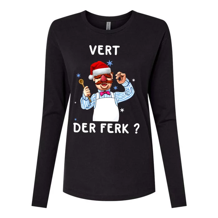 Vert Der Ferk Christmas Funny Chef Womens Cotton Relaxed Long Sleeve T-Shirt