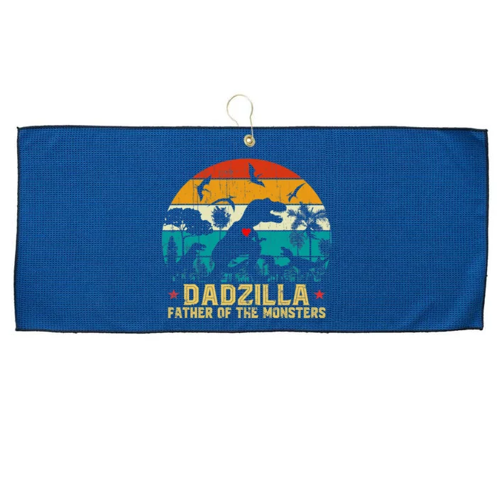 Vintage Dadzilla Father Of The Monsters For DAD Father's Day Large Microfiber Waffle Golf Towel