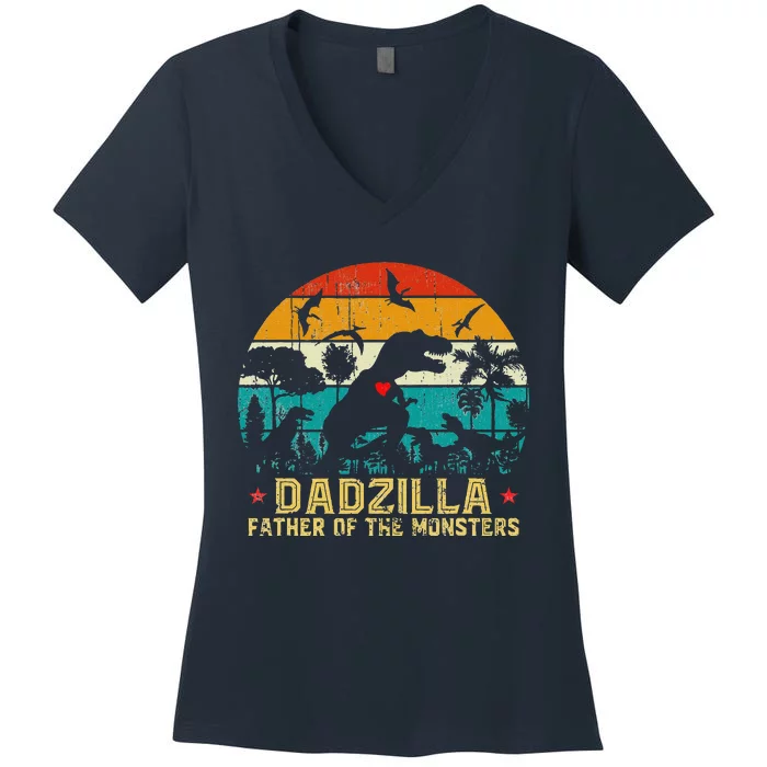 Vintage Dadzilla Father Of The Monsters For DAD Fathers Day Women's V-Neck T-Shirt