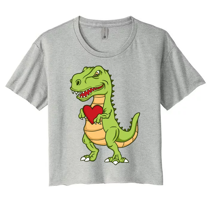 Valentines Day Funny Dinosaur Love Heart Gift Women's Crop Top Tee