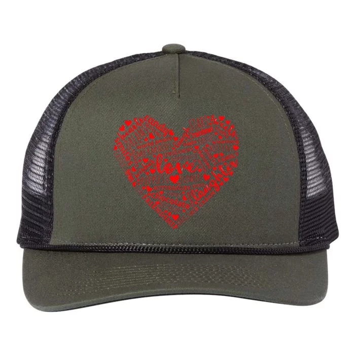 Valentines Day For Girl Cute Pink Red Heart Words Retro Rope Trucker Hat Cap