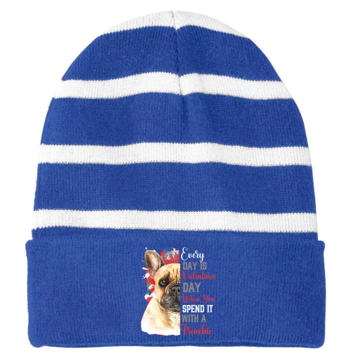 Valentines Day French Bulldog Mom Mother Mum Mummy Frenchie Gift Striped Beanie with Solid Band