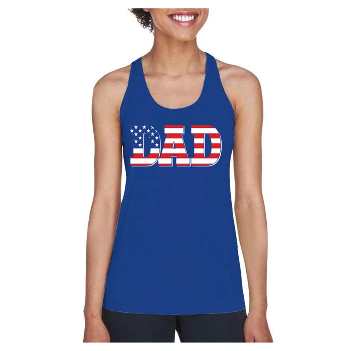 Vintage Dad Fathers Day American Flag Usa Dad 4th Of July Gift Women's Racerback Tank