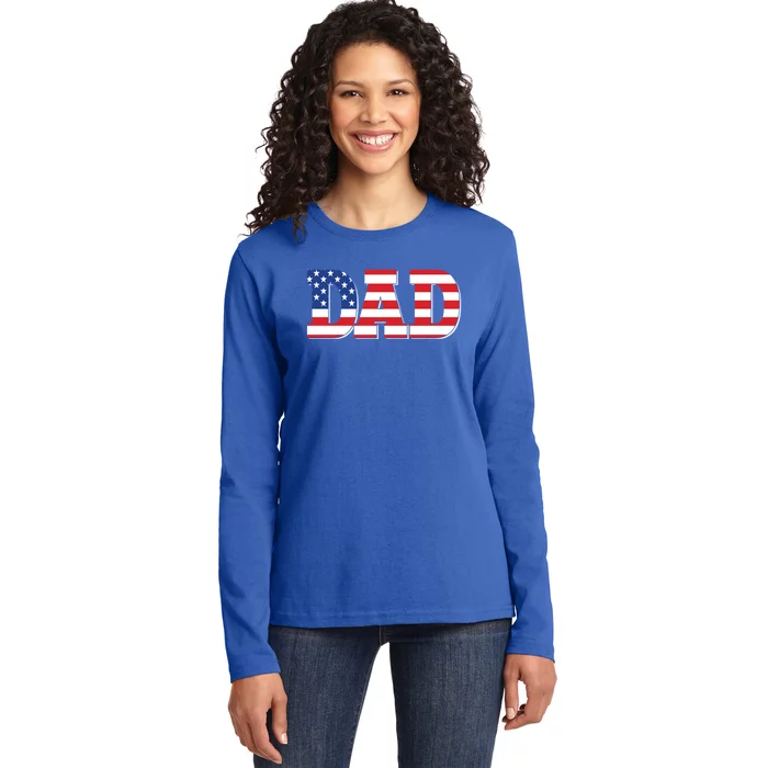 Vintage Dad Fathers Day American Flag Usa Dad 4th Of July Gift Ladies Long Sleeve Shirt