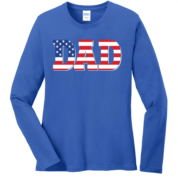 Vintage Dad Fathers Day American Flag Usa Dad 4th Of July Gift Ladies Long Sleeve Shirt