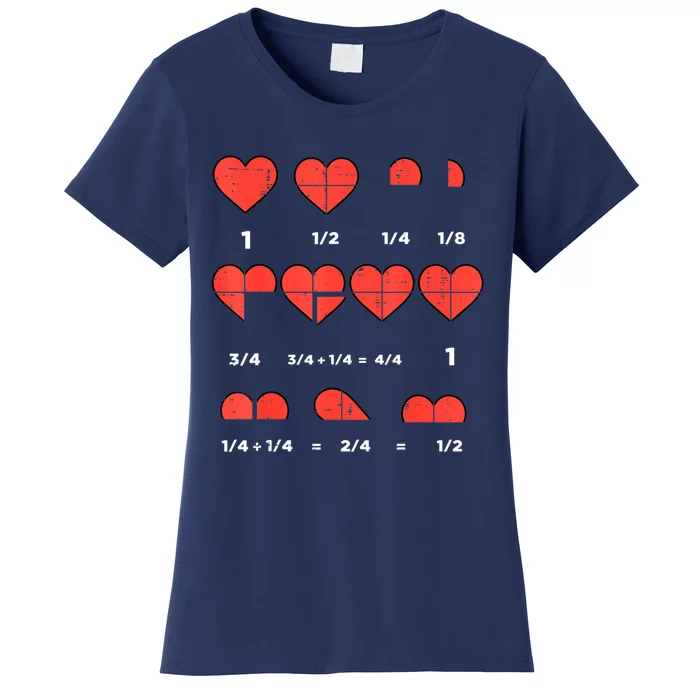 Valentines Day Fractions Heart Funny Math Teacher Women's T-Shirt