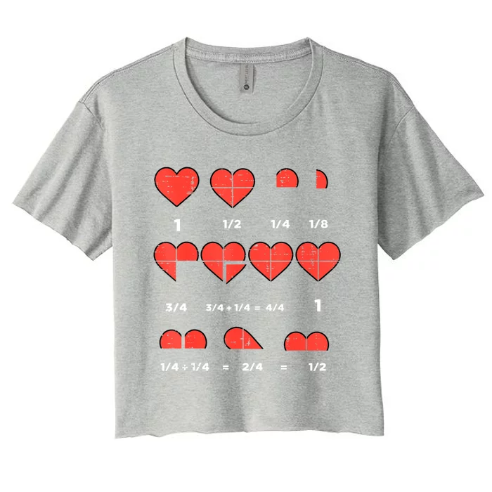 Valentines Day Fractions Heart Funny Math Teacher Women's Crop Top Tee