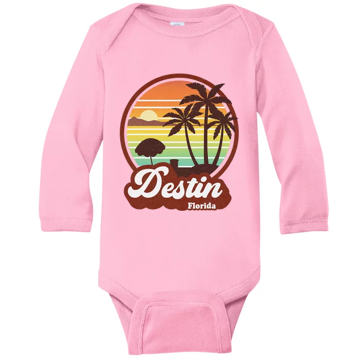 Vintage Destin Florida FL 80s Beach Souvenir Palm Tree Baby Long Sleeve Bodysuit