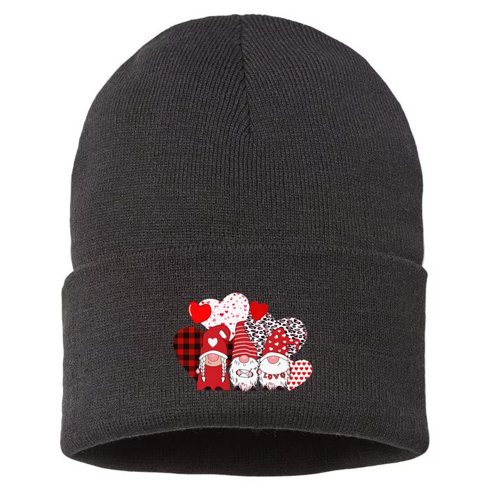 Valentines Day funny Cute Three Gnomes Holding Hearts Sustainable Knit Beanie