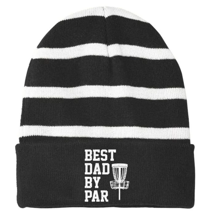 Vintage Disc Golf Dad Gift Best Dad By Par Disk Golf Striped Beanie with Solid Band