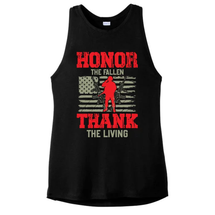 Veterans Day Gift Honor The Fallen Thank The Living Gift American Gift Ladies Tri-Blend Wicking Tank