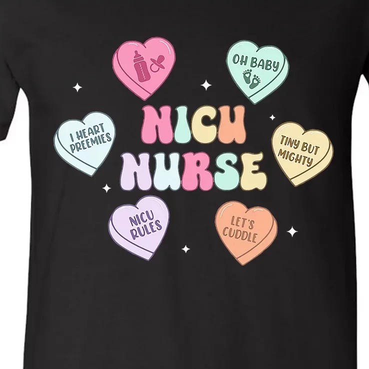 Valentines Day Groovy Heart Candy Nicu Nurse V-Neck T-Shirt