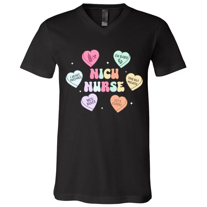 Valentines Day Groovy Heart Candy Nicu Nurse V-Neck T-Shirt